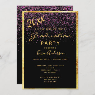 Graduation Party chic Black Confetti Gold 2025 Einladung