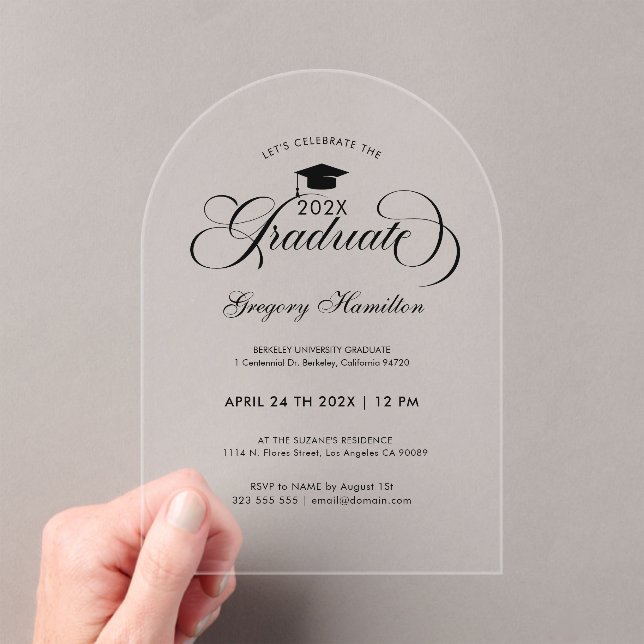 Graduation Party Elegant Black Script Typography Acryleinladungen (Insitu (Handheld))
