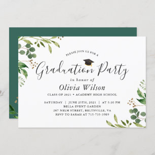 Graduation Party Eucalyptus Greenery Blätter Einladung