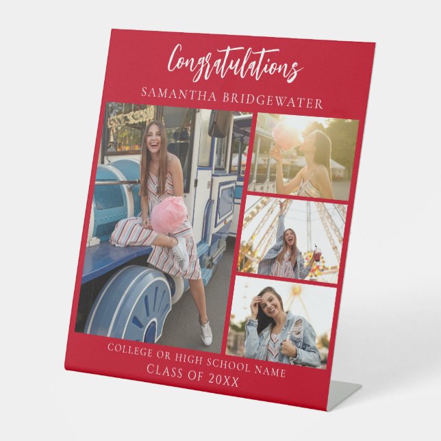 Graduation Party Fotos Red Graduate 2025 Sockelschild (Vorderseite)
