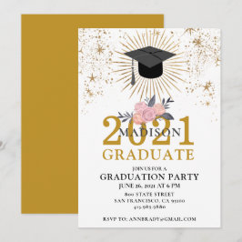 Graduation Party Gold Class of 2021 Pink White Einladung