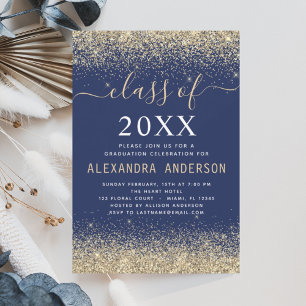 Graduation Party Gold Navy Blue Class 2025 Einladung