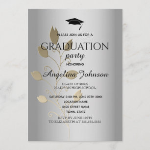 Graduation Party Gold und Silber Elegant Einladung