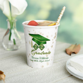 Graduation Party Green & Gold Stars Paper Cup Pappbecher