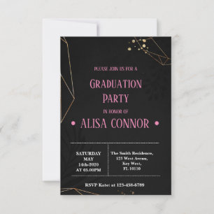 Graduation Party Invintation Black and Pink RSVP Karte