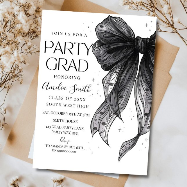 Graduation Party Invitation Black Bow Graduation A Einladung (Von Creator hochgeladen)