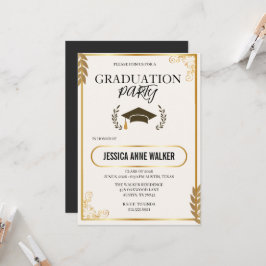 Graduation Party Invitation Elegant Gold Editable  Einladung