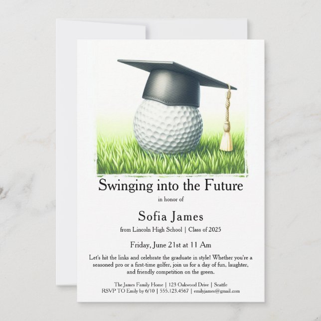Graduation Party Invitation Golf Theme Einladung (Vorderseite)