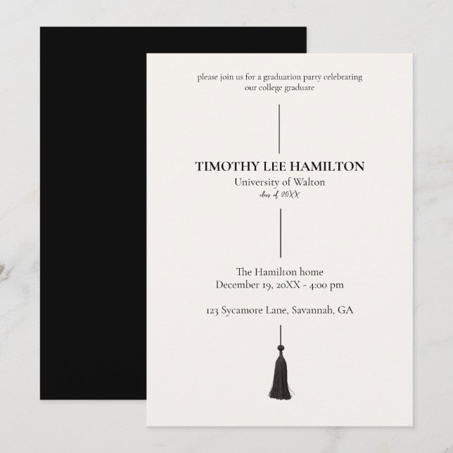 Graduation Party Invitation with Black Tassel Einladung (Vorne/Hinten)