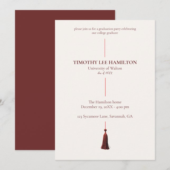 Graduation Party Invitation with Red Tassel Einladung (Vorne/Hinten)