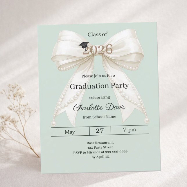 Graduation party ivory bow green 2026 invitation (Von Creator hochgeladen)