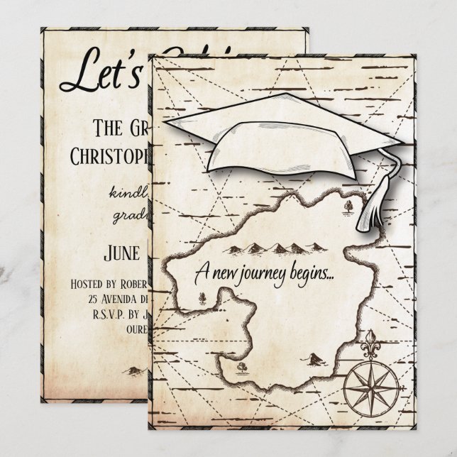 Graduation Party Map Reise zum Erfolg Einladung (Vorne/Hinten)