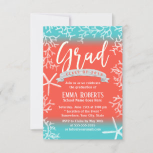 Graduation Party Modernes Beach Coral Reef Starfis Einladung