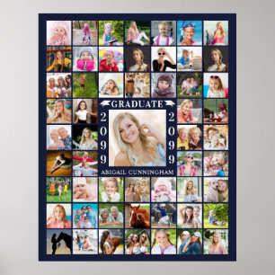Graduation Party Navy Blue 55 Foto Collage Poster