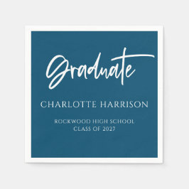 Graduation Party Navy Blue und White Script Serviette