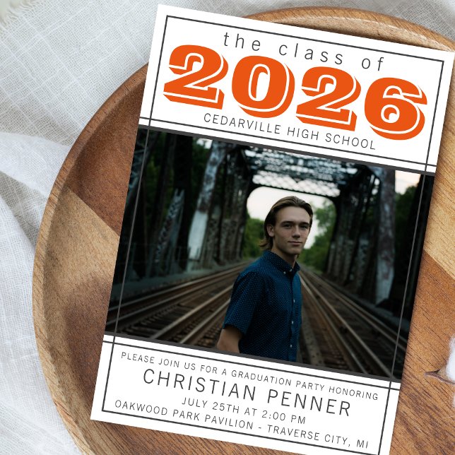 Graduation Party Open House 2023 Foto Orange Einladung (Von Creator hochgeladen)