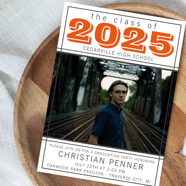 Graduation Party Open House 2023 Foto Orange Einladung (Von Creator hochgeladen)