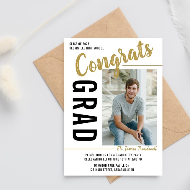 Graduation Party Open House 2025 Foto Gold Einladung (Von Creator hochgeladen)