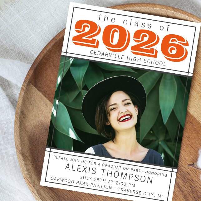 Graduation Party Open House 2025 Foto Orange Einladung (Von Creator hochgeladen)