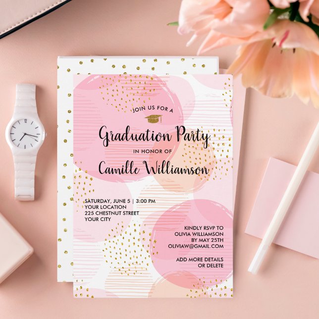 Graduation Party Pink Gold Glitzer Chic Moderner S Einladung (Von Creator hochgeladen)