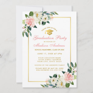 Graduation Party Rosa Floral Gold Einladung GP