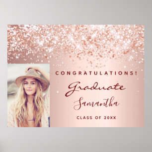 Graduation Party Rose Gold Glitzer Staub Foto 2022 Poster