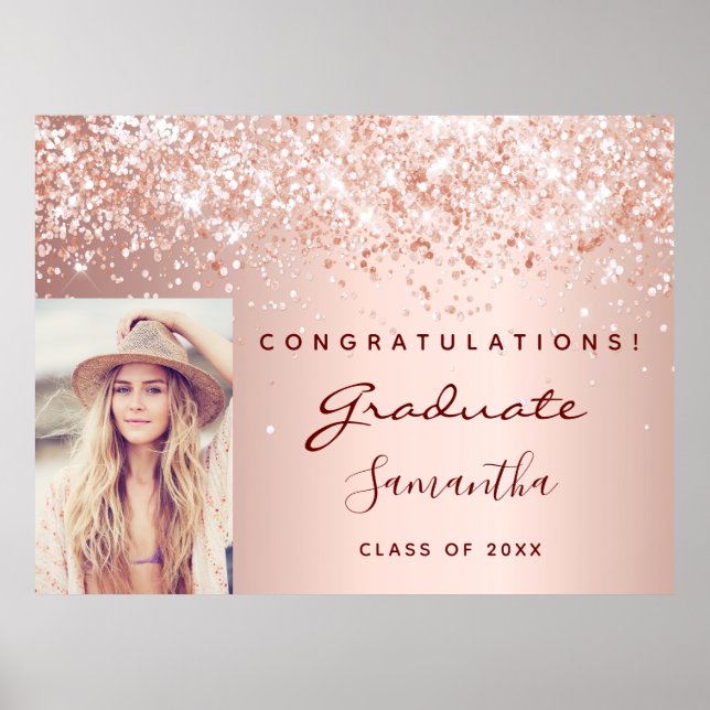 Graduation Party Rose Gold Glitzer Staub Foto 2022 Poster (Vorne)