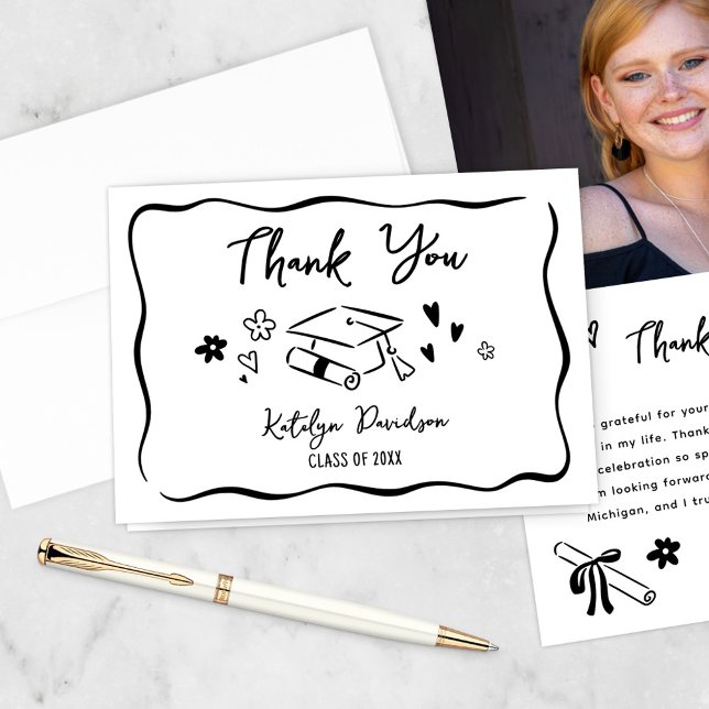 Graduation Photo and Doodle Icons Dankeskarte (Von Creator hochgeladen)
