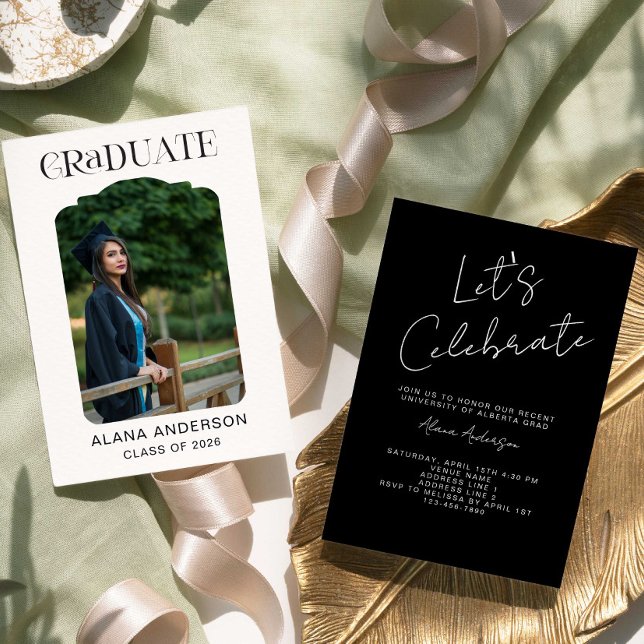 Graduation Photo Announcement Modern Party Black Ankündigung (Von Creator hochgeladen)