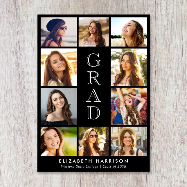 Graduation Photo Collage Black Ankündigung (Graduation Photo Collage Black Announcement)