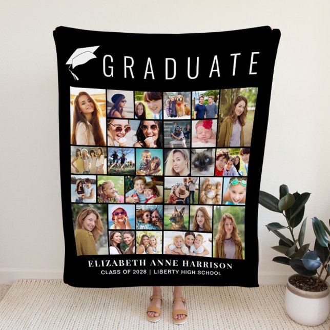 Graduation Photo Collage Black Fleecedecke (Graduation Photo Collage Black Fleece Blanket)