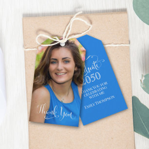 Graduation Photo Elegant Thank You Favor Blue Geschenkanhänger