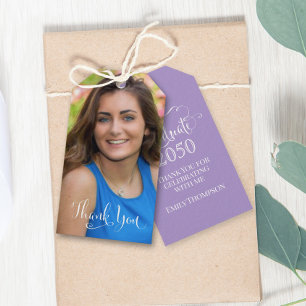 Graduation Photo Elegant Thank You Script Purple Geschenkanhänger