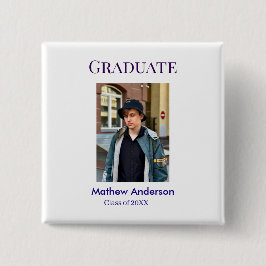 Graduation photo name class of 20XX blue simple bo Button