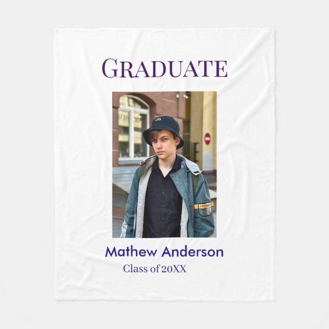 Graduation photo name class of 20XX blue simple bo Fleecedecke (Vorderseite)