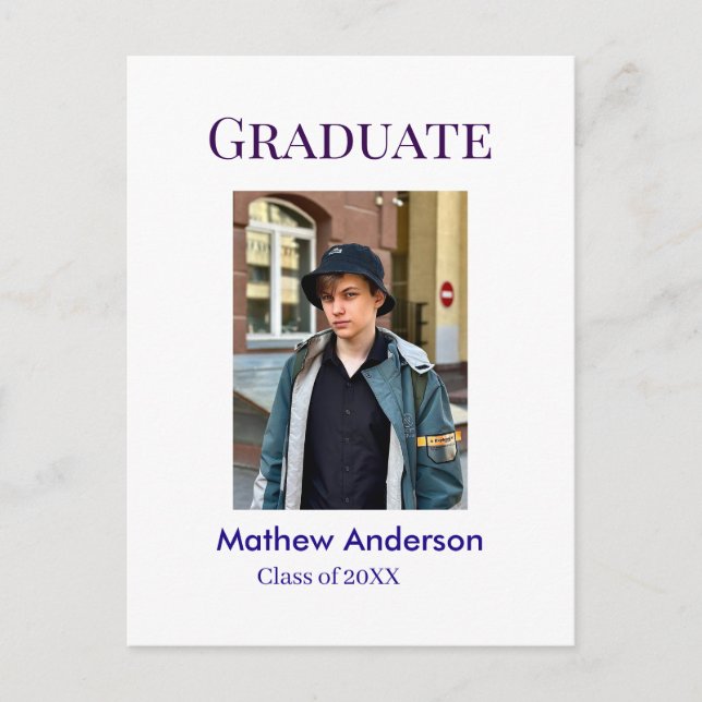 Graduation photo name class of 20XX blue simple bo Postkarte (Vorderseite)