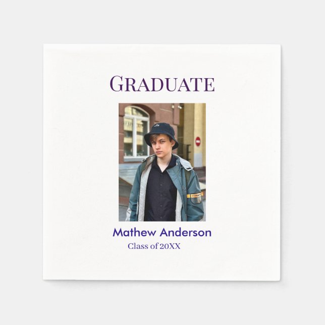 Graduation photo name class of 20XX blue simple bo Serviette (Vorderseite)