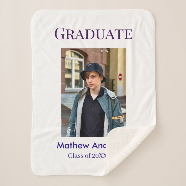 Graduation photo name class of 20XX blue simple bo Sherpadecke (Vorderseite)
