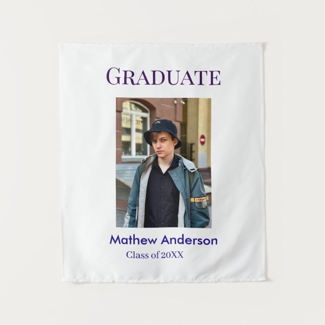 Graduation photo name class of 20XX blue simple bo Wandteppich (Vorderseite)