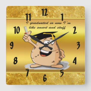 Graduation potato character with a degree quadratische wanduhr