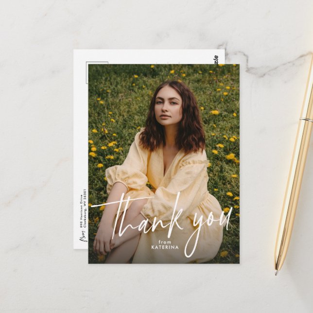 Graduation thank you postcard with two photos postkarte (Vorderseite/Rückseite Beispiel)