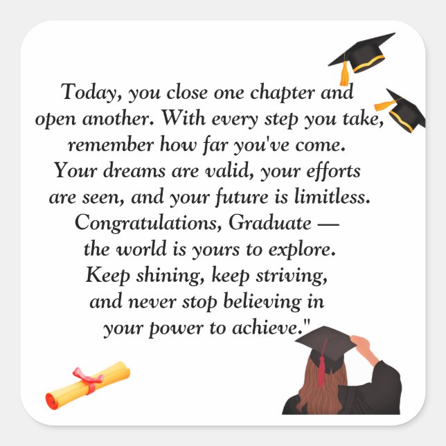  Graduation- Universal Design for all ages Quadratischer Aufkleber (Vorderseite)