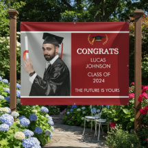 Graduation Yard Sign Maroon Congrats Single Photo