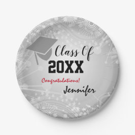 Graduationskap, Class Year 20XX Party Silver Pappteller