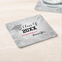 Graduationskap, Class Year 20XX Party Silver Rechteckiger Pappuntersetzer