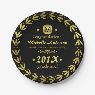 Graduationspartei 2020  Laurel Wreath Gold Black Pappteller