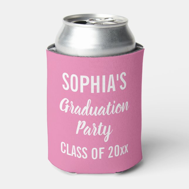 Graduationspartei für moderne Typografie Pink Can Dosenkühler (Kanne Vorderseite)