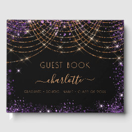 Graduationspartei lila Gold Glitzer 2025 Gästebuch