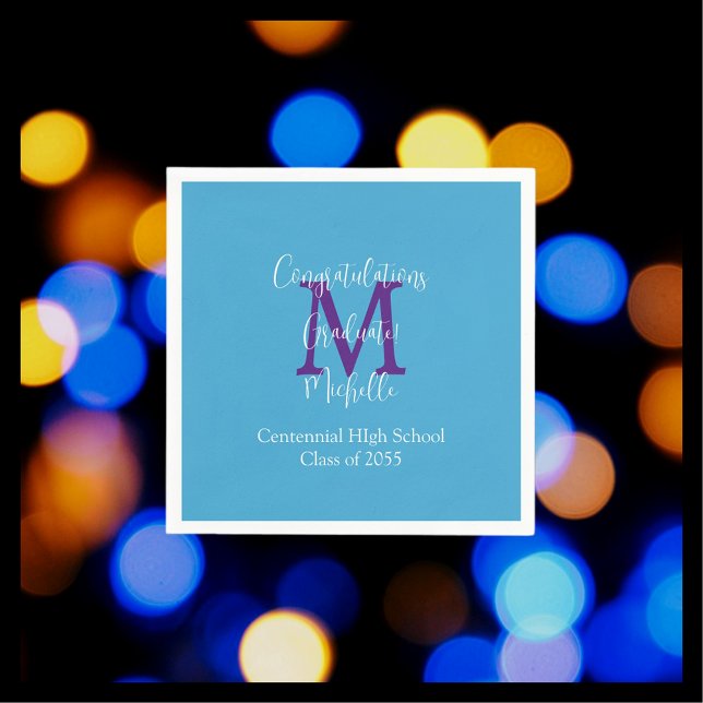 Graduationspartei Lila-weiße Bezeichnung Monogramm Serviette (Von Creator hochgeladen)