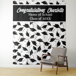 Graduationspartei Personalisiertes Foto Op Schwarz Wandteppich